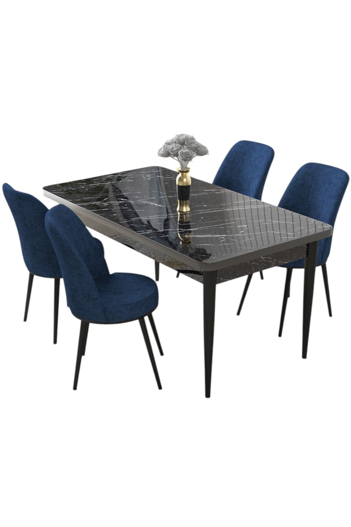 Conjunto de mesa de jantar e cadeiras (5 peças)-Nil-Mármore Preto
Azul Marinho