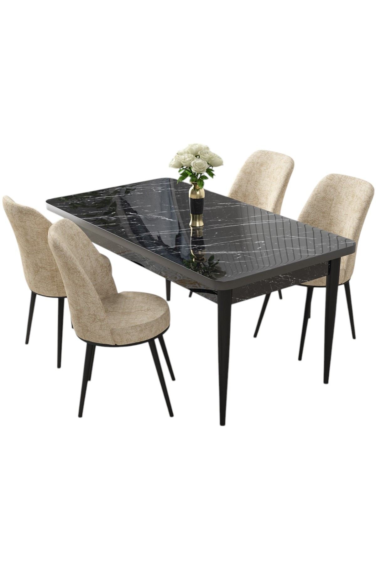 Conjunto de mesa de jantar e cadeiras (5 peças)-Nil-Mármore Preto
Creme