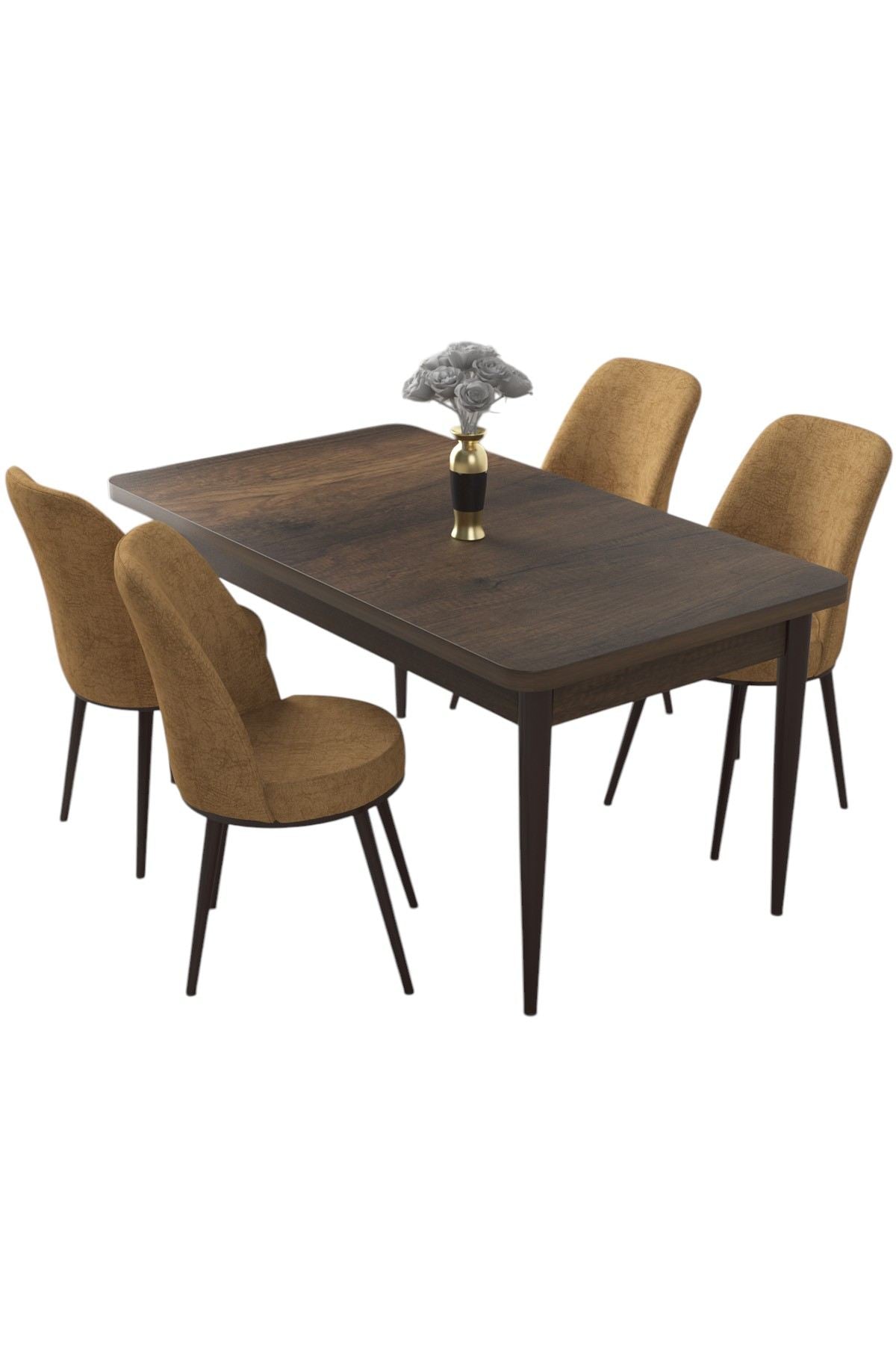 Conjunto de mesa de jantar e cadeiras – 110 cm x 76 cm x 71 cm – Barroco e Cappuccino – aglomerado e metal