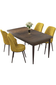Conjunto de mesa de jantar e cadeiras – 110x76x71 cm – Barroco e Mostarda – Aglomerado e Metal