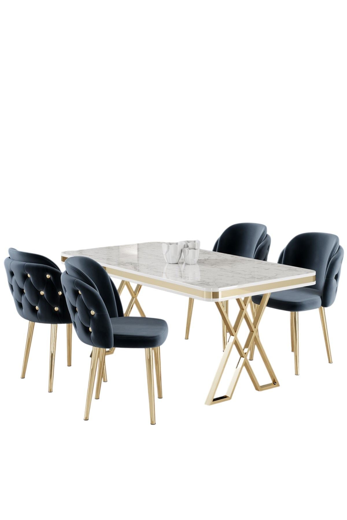 Conjunto de mesa de jantar e cadeiras (5 peças)-Rigel-Branco
Ouro
Antracite