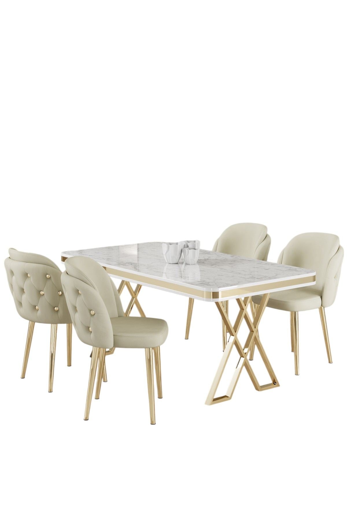 Conjunto de mesa de jantar e cadeiras (5 peças)-Rigel-Branco
Ouro
Creme