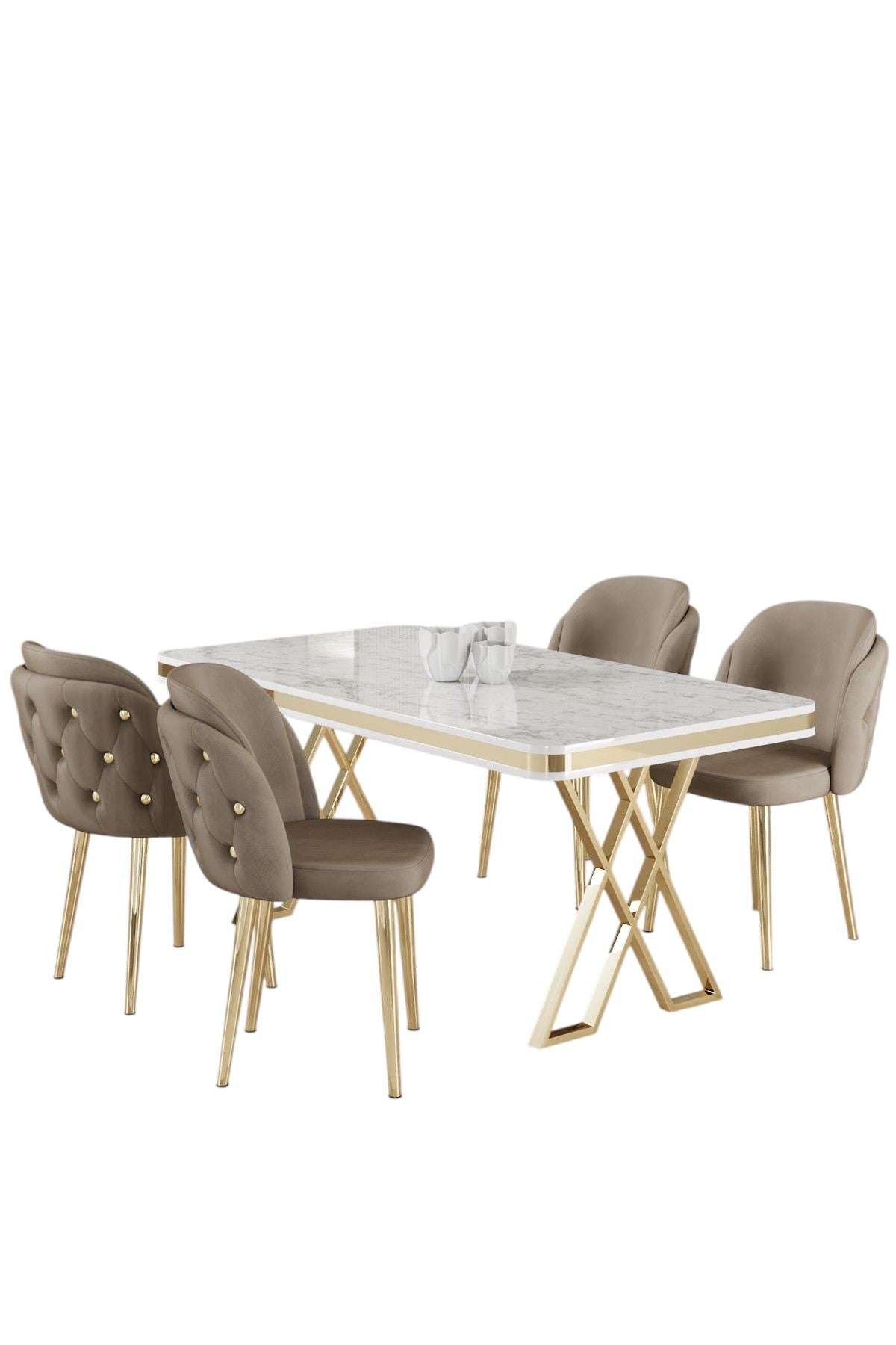 Conjunto de mesa de jantar e cadeiras (5 peças)-Rigel-Branco
Ouro
Capuccino