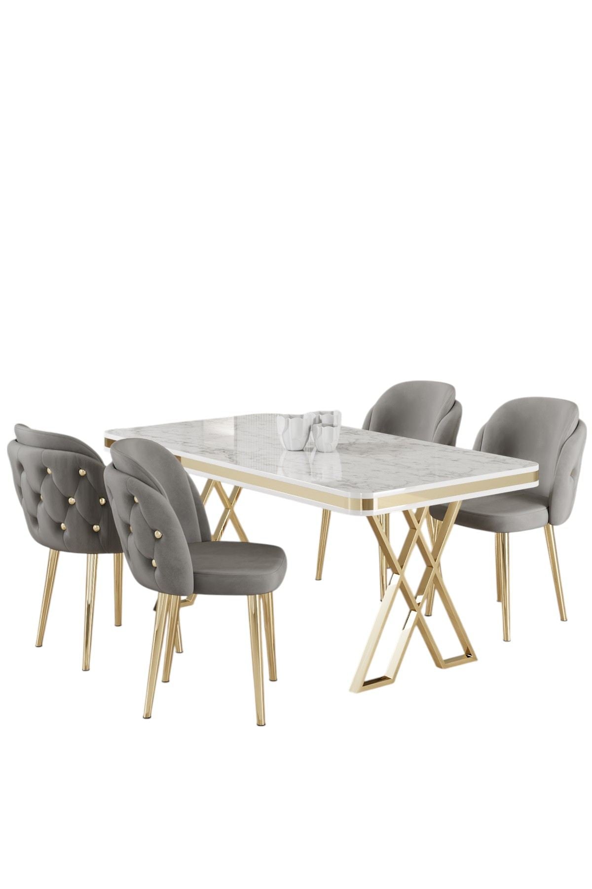 Conjunto de mesa de jantar e cadeiras (5 peças)-Rigel-Branco
Dourado
Cinza