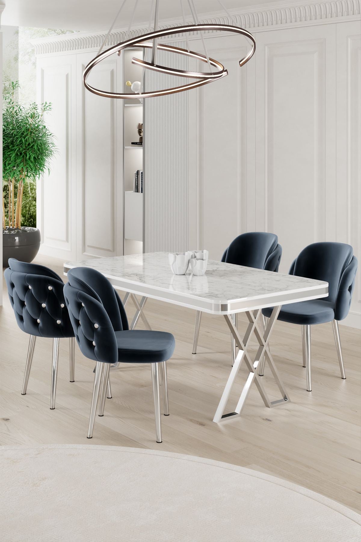 Conjunto de mesa de jantar e cadeiras (5 peças)-Rigel-Branco
Cromo
Antracite