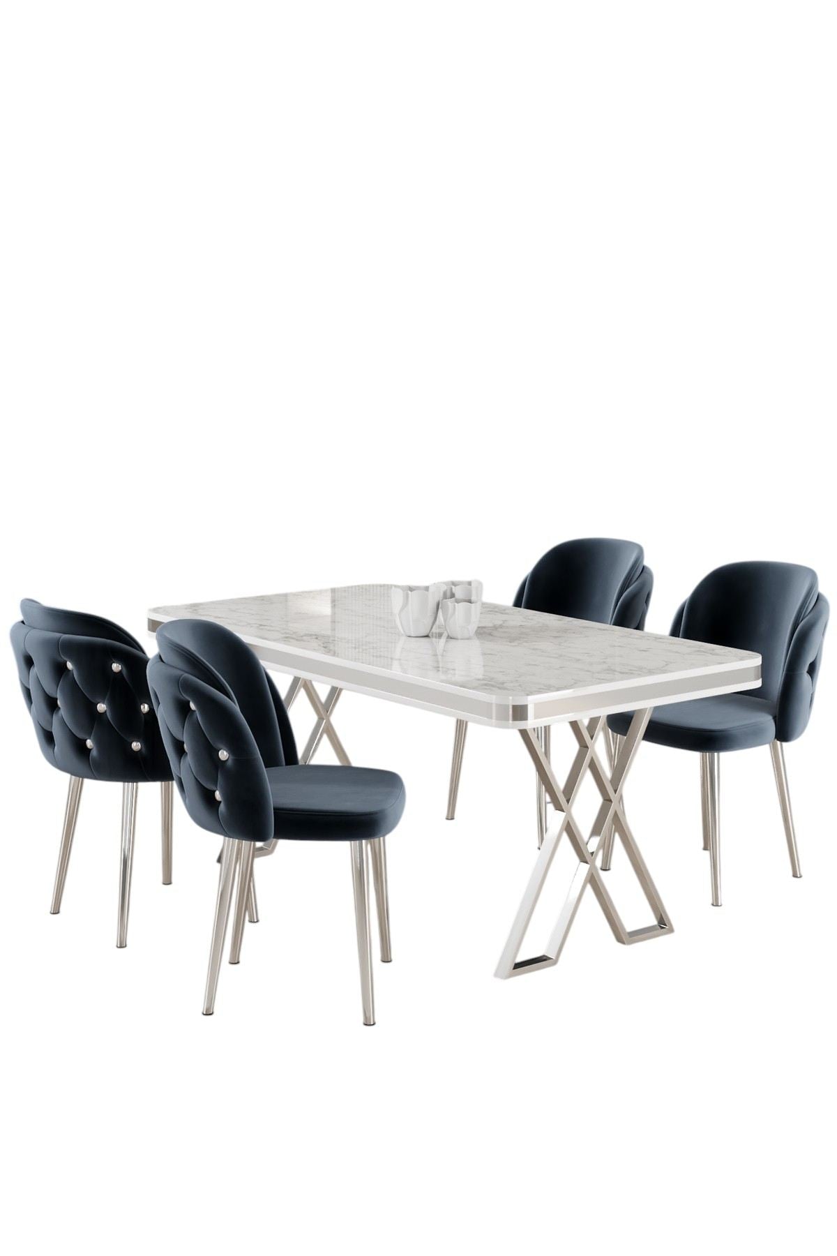 Conjunto de mesa de jantar e cadeiras (5 peças)-Rigel-Branco
Cromo
Antracite