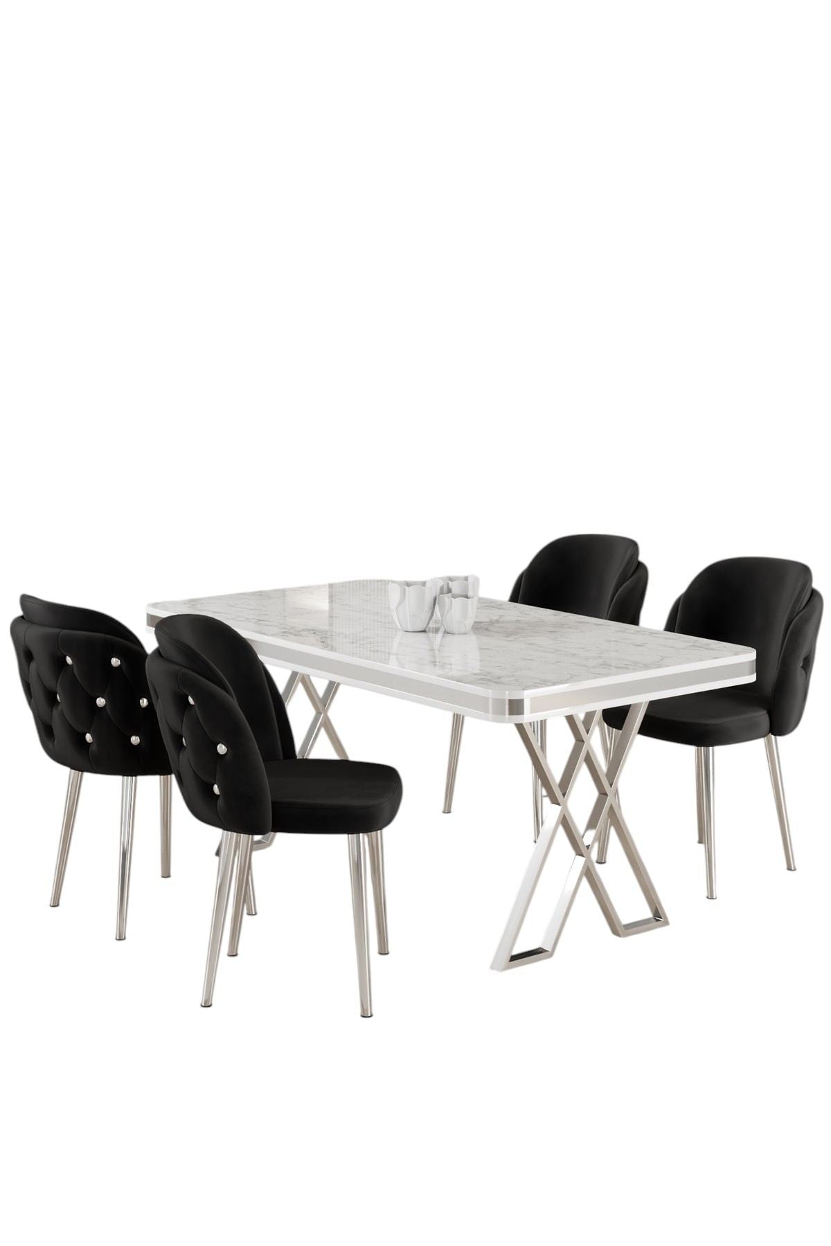 Conjunto de mesa de jantar e cadeiras (5 peças)-Rigel-Branco
Cromado
Preto