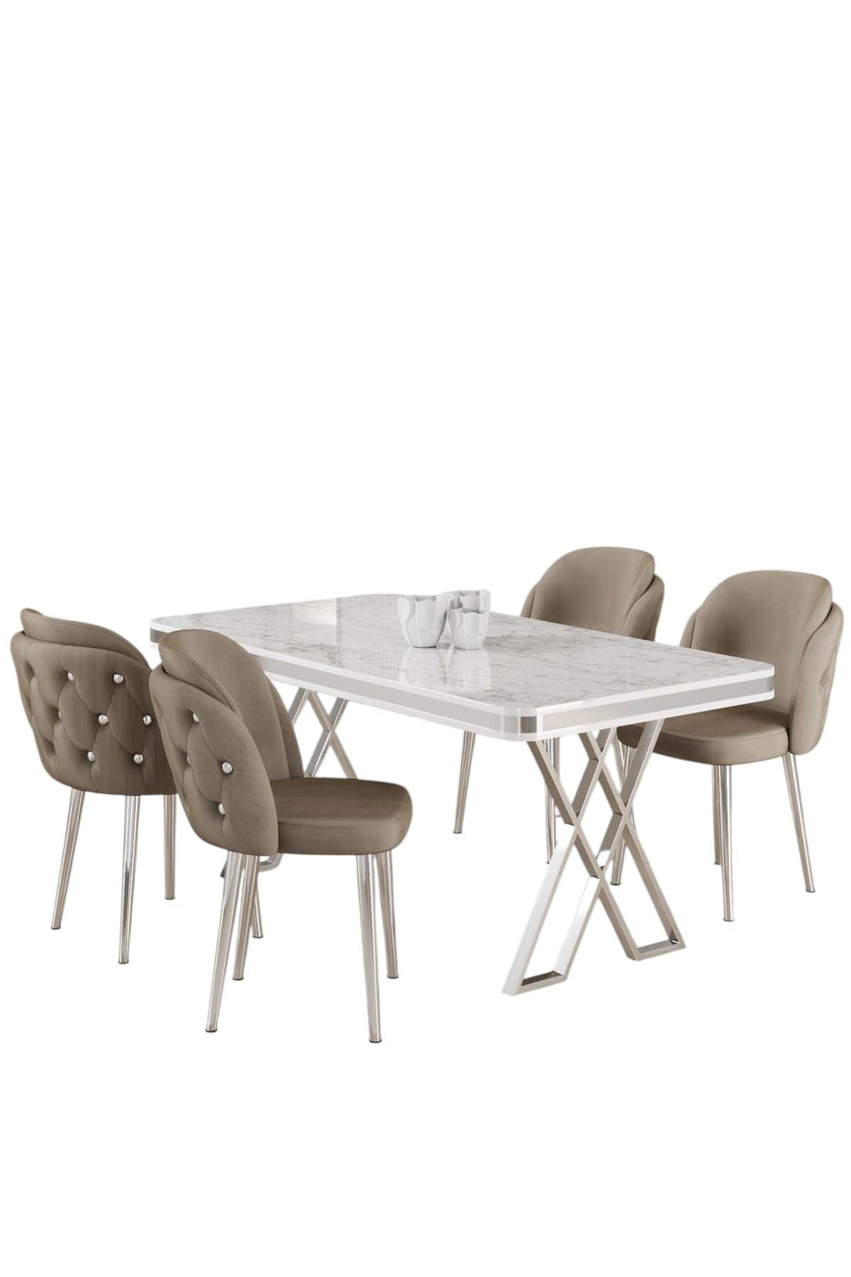 Conjunto de mesa de jantar e cadeiras (5 peças)-Rigel-Branco
Cromado
Cappuccino