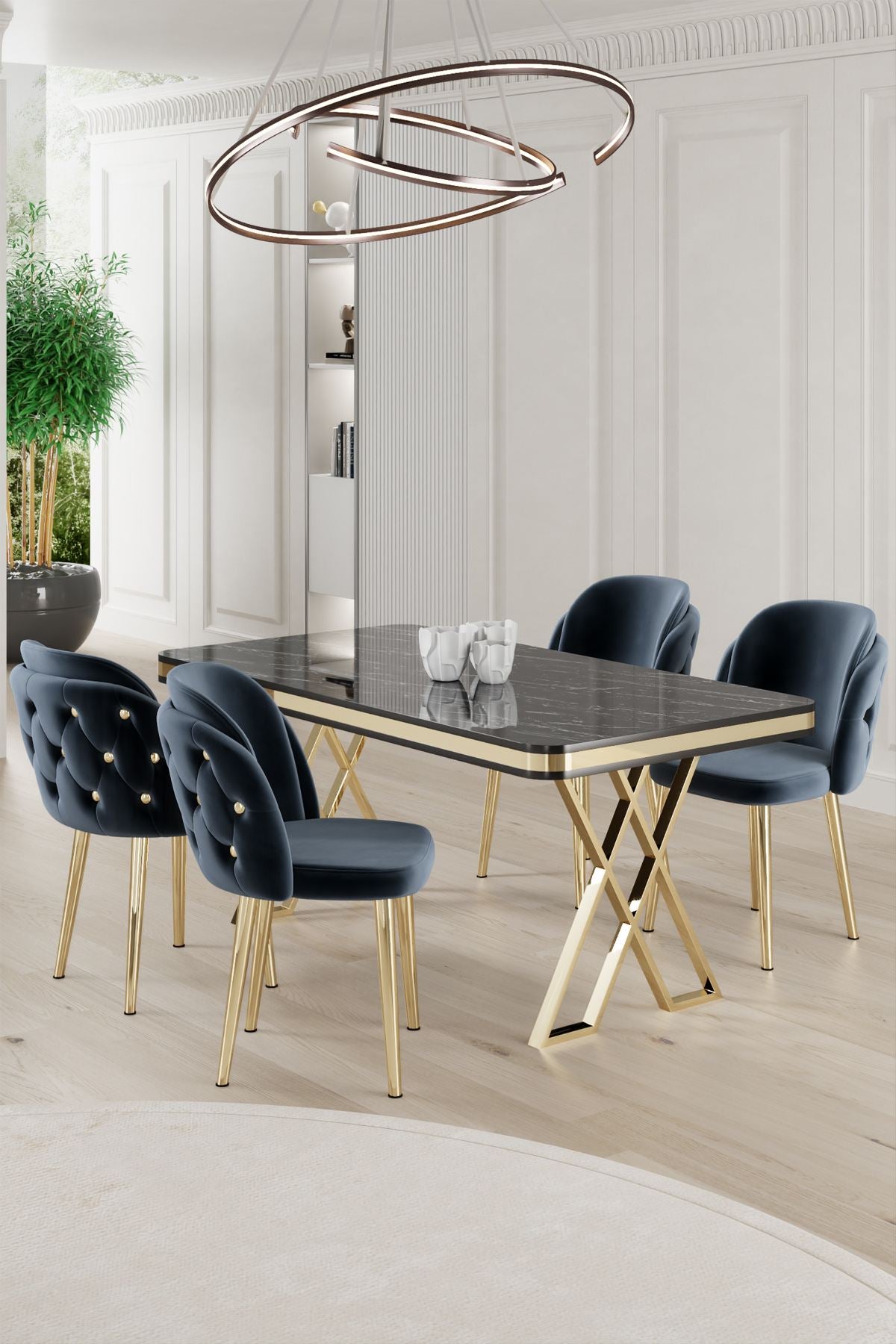 Conjunto de mesa de jantar e cadeiras (5 peças)-Rigel-Marlène Negro
Dourado
Antracite