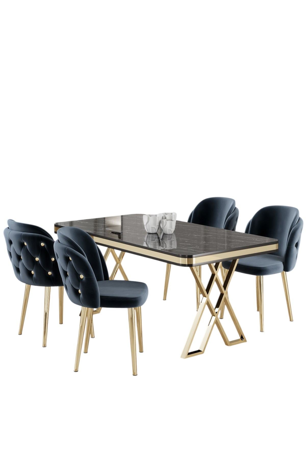 Conjunto de mesa de jantar e cadeiras (5 peças)-Rigel-Marlène Negro
Dourado
Antracite