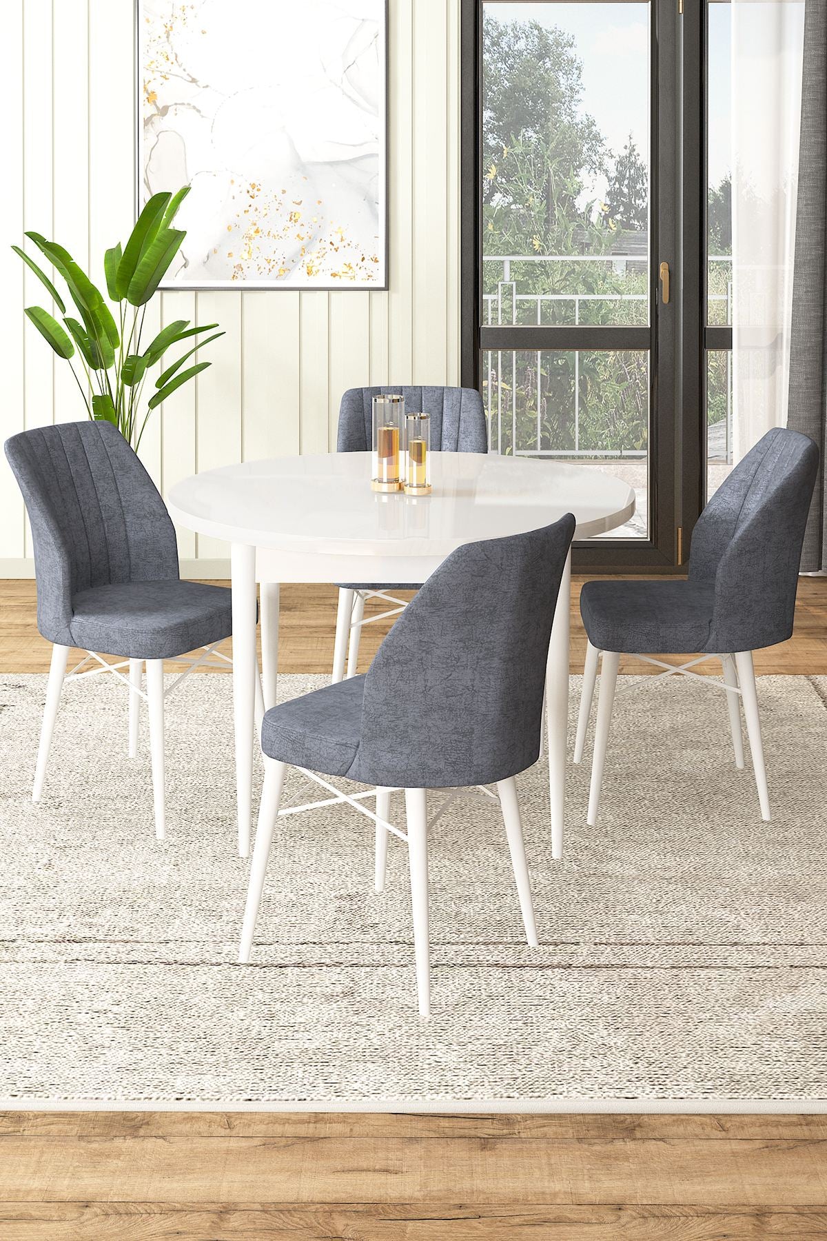 Conjunto de mesa de jantar e cadeiras (5 peças)-Rox-Fumaça Branca