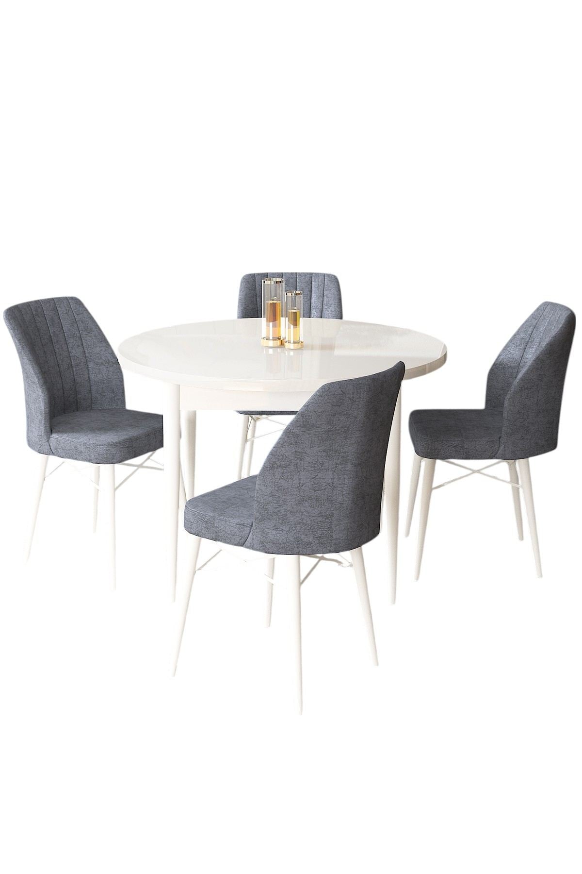 Conjunto de mesa de jantar e cadeiras (5 peças)-Rox-Fumaça Branca