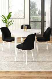 Conjunto de mesa de jantar e cadeiras (5 peças) – 90 cm x 75 cm x 90 cm – Branco e Preto – Aglomerado e Madeira