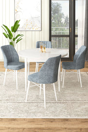 Conjunto de mesa de jantar e cadeiras – Largura 90 cm, Altura 75 cm, Profundidade 90 cm – Branco e Cinza – Painel de partículas revestido de melamina e metal com pernas de madeira