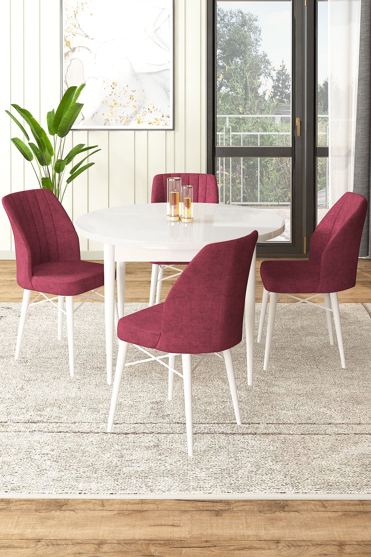 Conjunto de mesa de jantar e cadeiras (5 peças)-Rox-Branco
Bordô