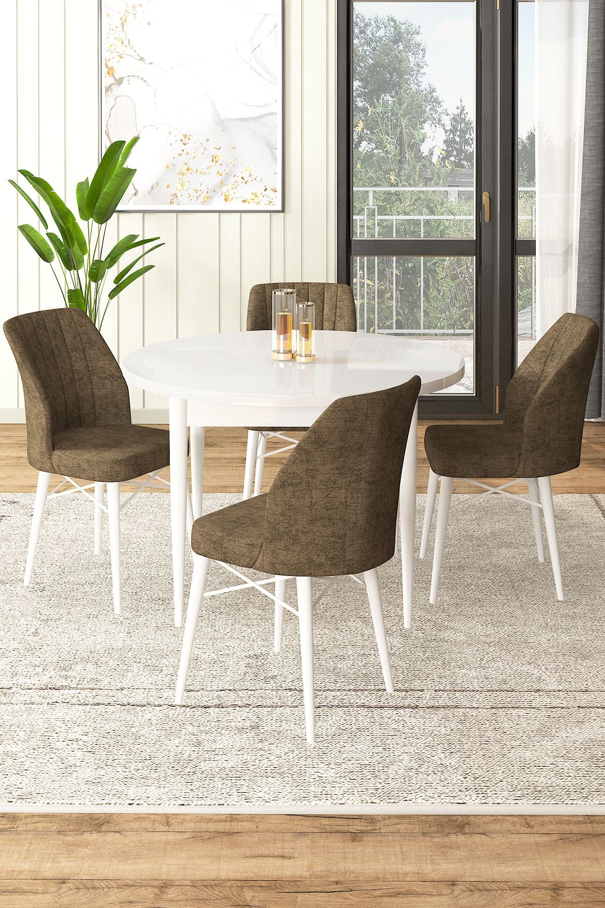 Conjunto de mesa de jantar e cadeiras (5 peças)-Rox-Branco
Marrom