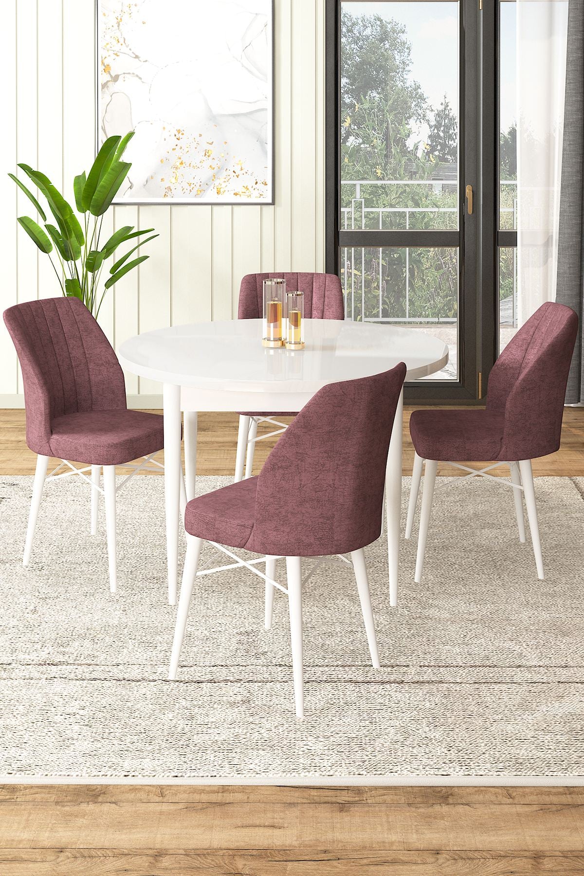 Conjunto de mesa de jantar e cadeiras (5 peças)-Rox-Branco
Rosa empoeirado