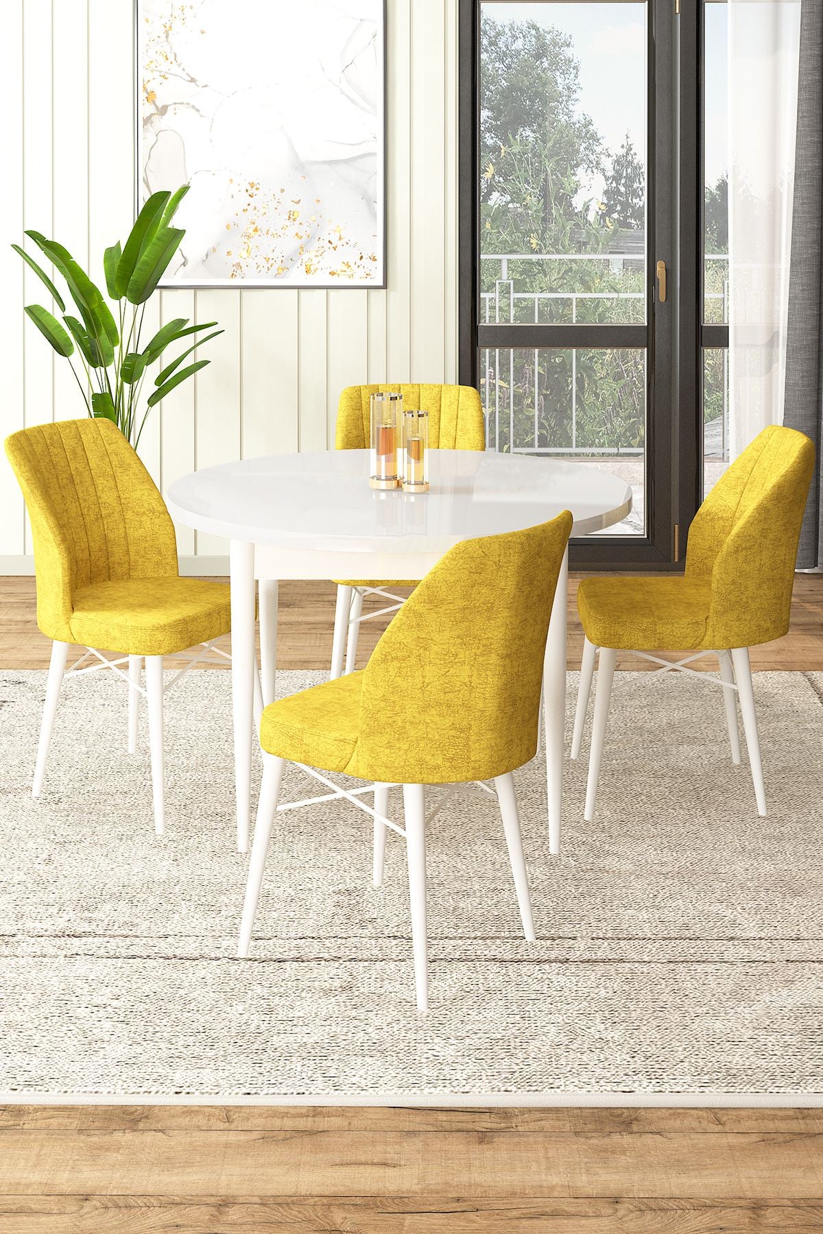 Conjunto de mesa de jantar e cadeiras (5 peças)-Rox-Mostarda
branca