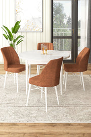 Conjunto de mesa de jantar e cadeiras – 90x90 cm – Branco e Vermelho Telha – Aglomerado e metal