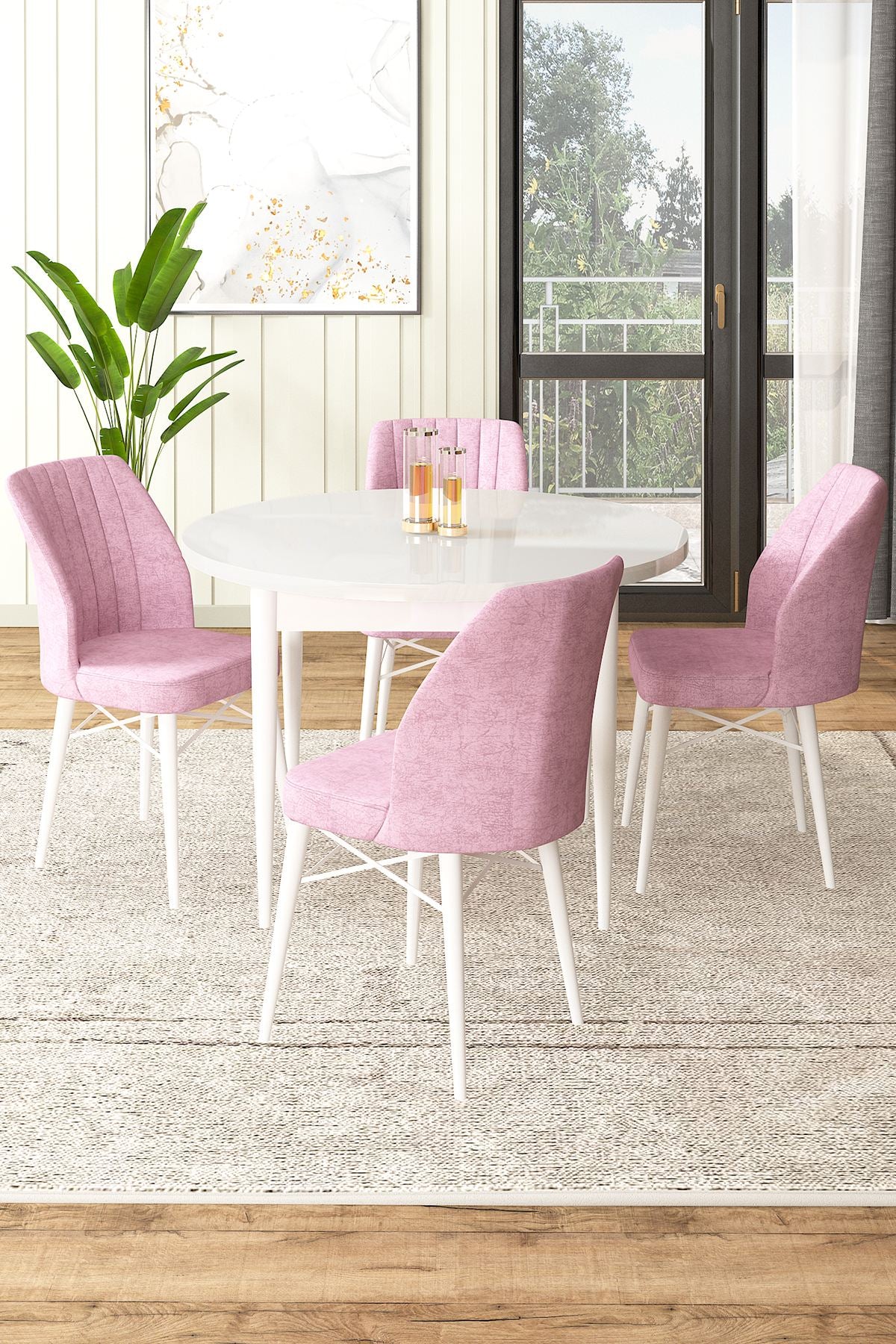 Conjunto de mesa de jantar e cadeiras (5 peças)-Rox-Branco
Rosa