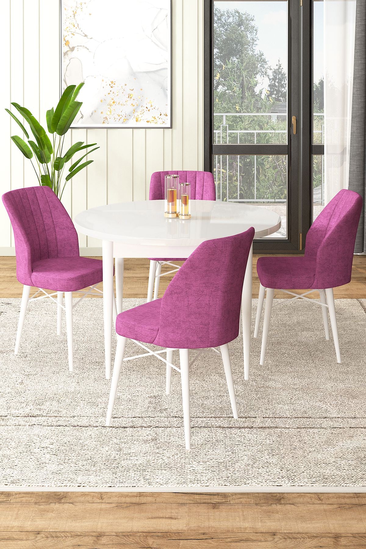 Conjunto de mesa de jantar e cadeiras (5 peças)-Rox-Branco
Roxo