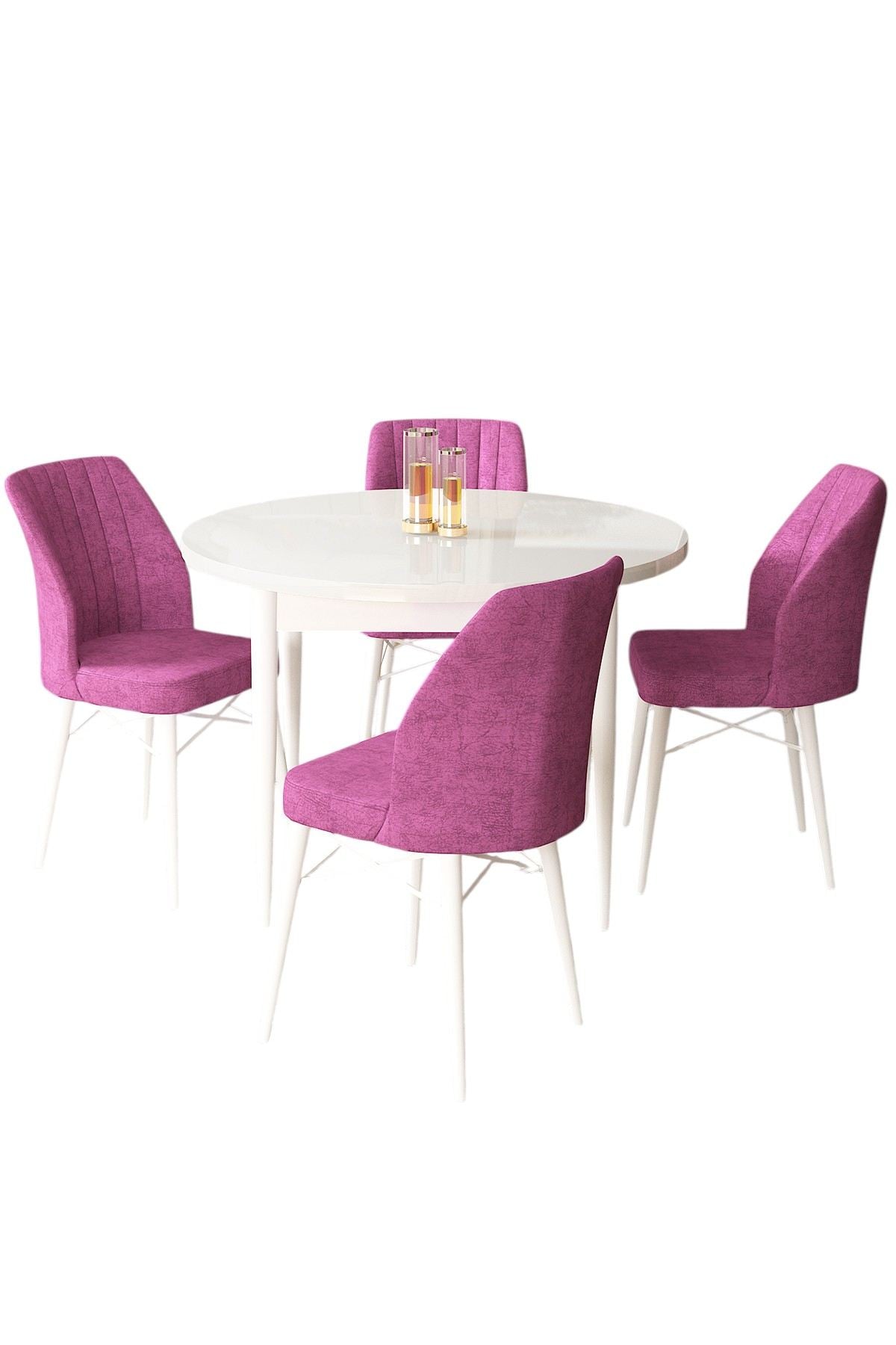 Conjunto de mesa de jantar e cadeiras (5 peças)-Rox-Branco
Roxo