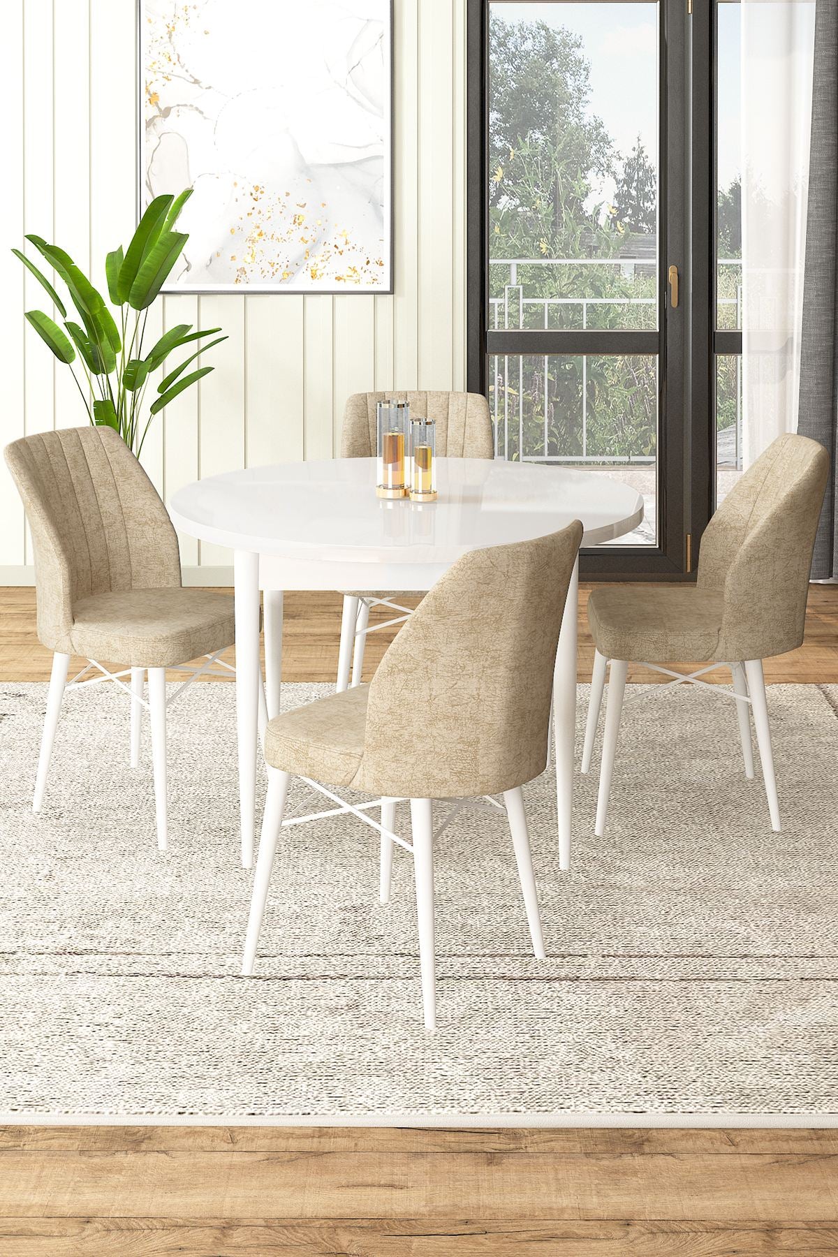 Conjunto de mesa de jantar e cadeiras (5 peças)-Rox-Branco
Creme
