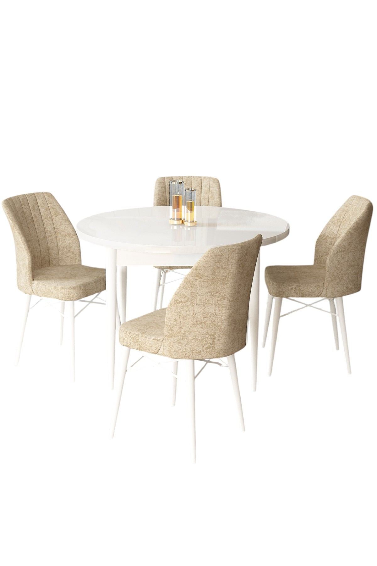Conjunto de mesa de jantar e cadeiras (5 peças)-Rox-Branco
Creme