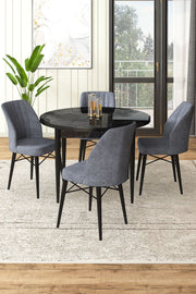 Conjunto de Mesa de Jantar e Cadeiras (5 peças) – 90 cm x 75 cm x 90 cm – Preto – Aglomerado e Metal
