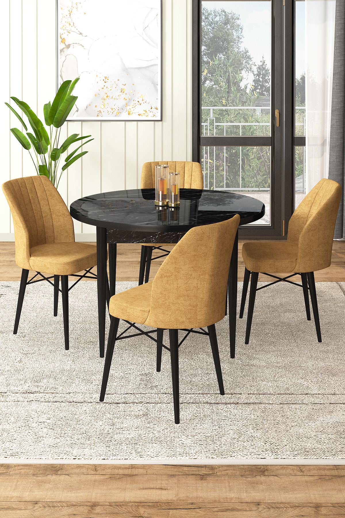 Conjunto de mesa de jantar e cadeiras (5 peças)-Rox-Mármore Preto
Cappuccino