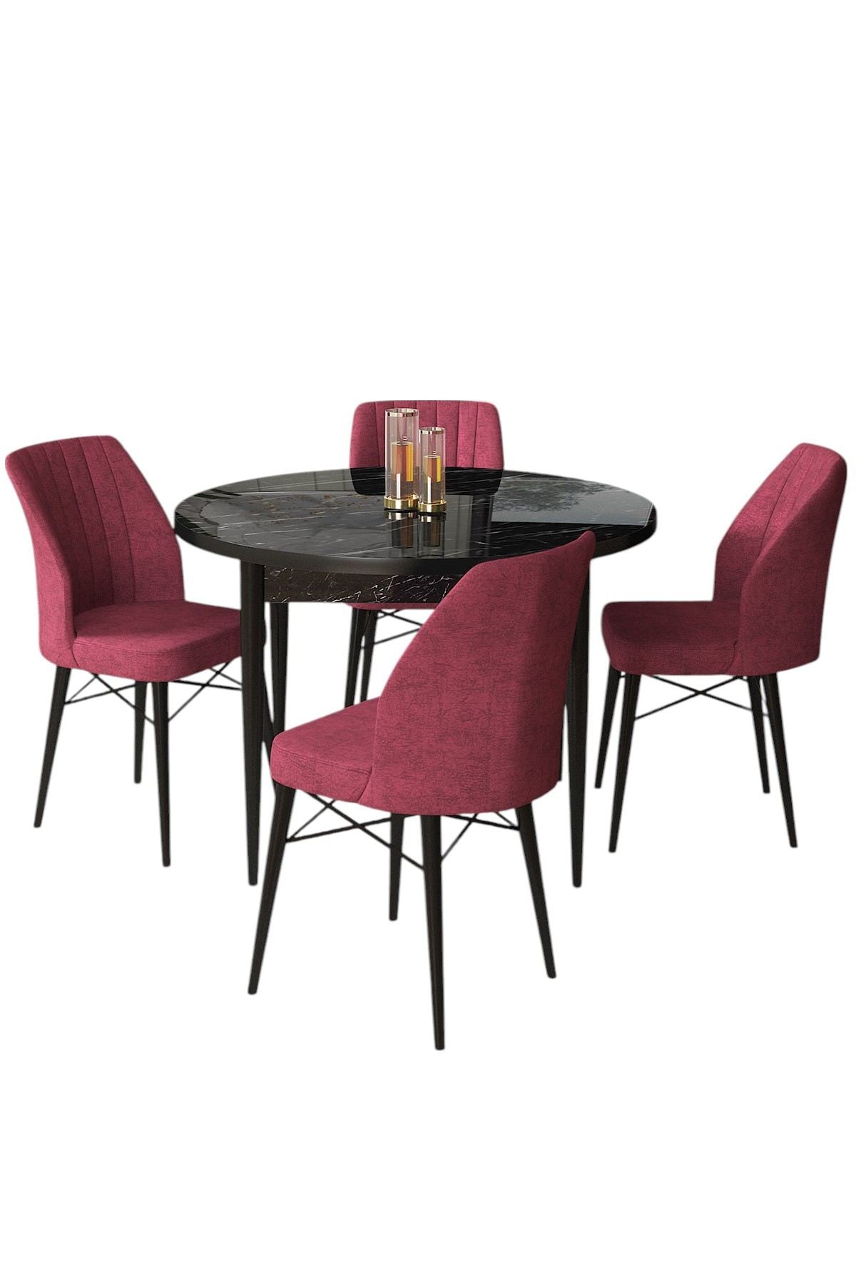 Conjunto de mesa de jantar e cadeiras (5 peças)-Rox-Mármore Preto
Borgonha