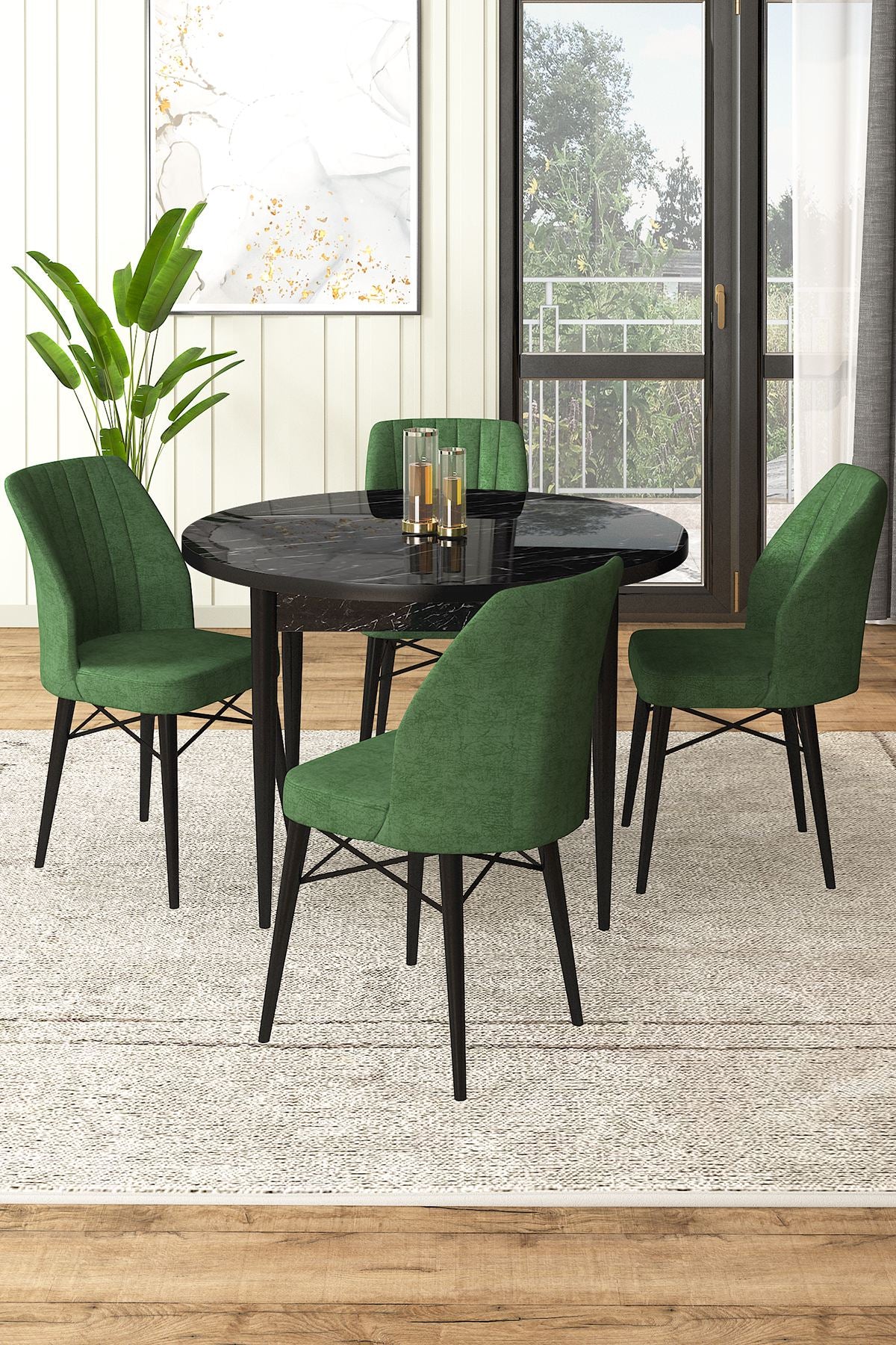 Conjunto de mesa de jantar e cadeiras (5 peças)-Rox-Mármore Preto
Cáqui