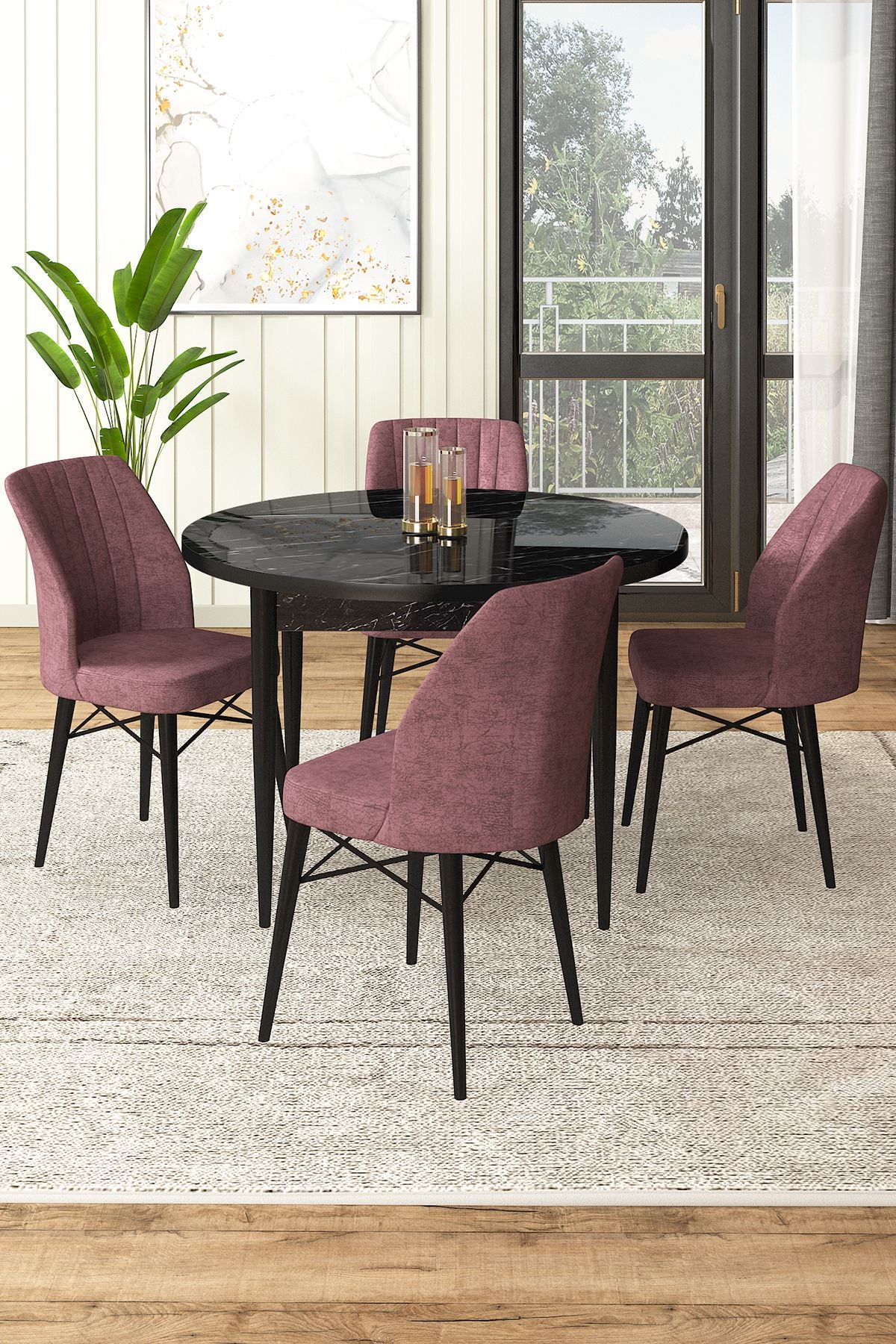 Conjunto de mesa de jantar e cadeiras (5 peças)-Rox-Mármore Preto
Rosa Empoeirado