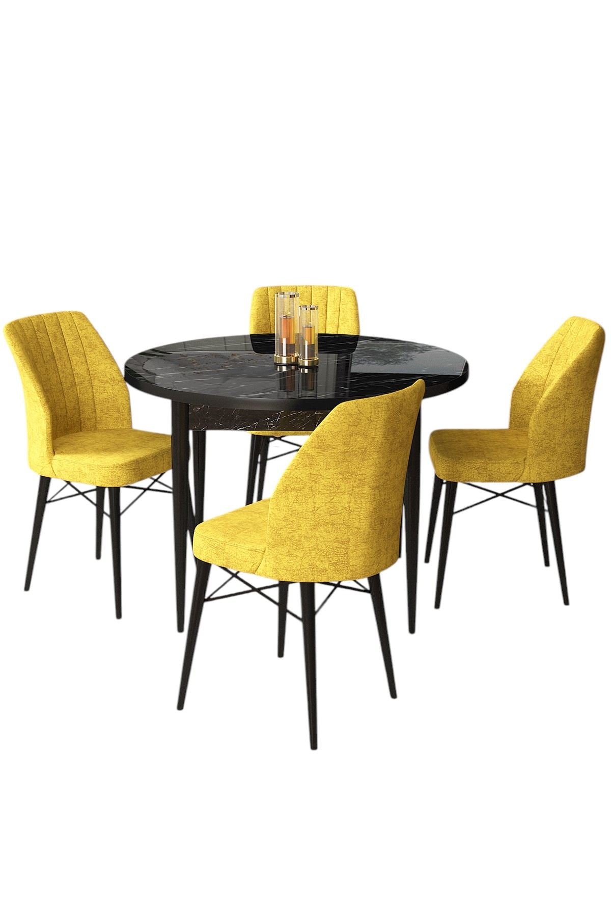 Conjunto de mesa de jantar e cadeiras (5 peças)-Rox-Mármore Preto
Mostarda