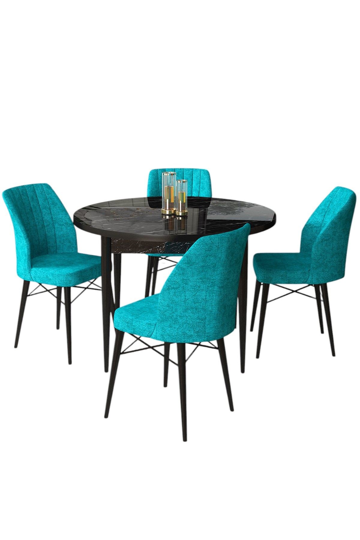 Conjunto de mesa de jantar e cadeiras (5 peças)-Rox-Mármore Preto
Turquesa