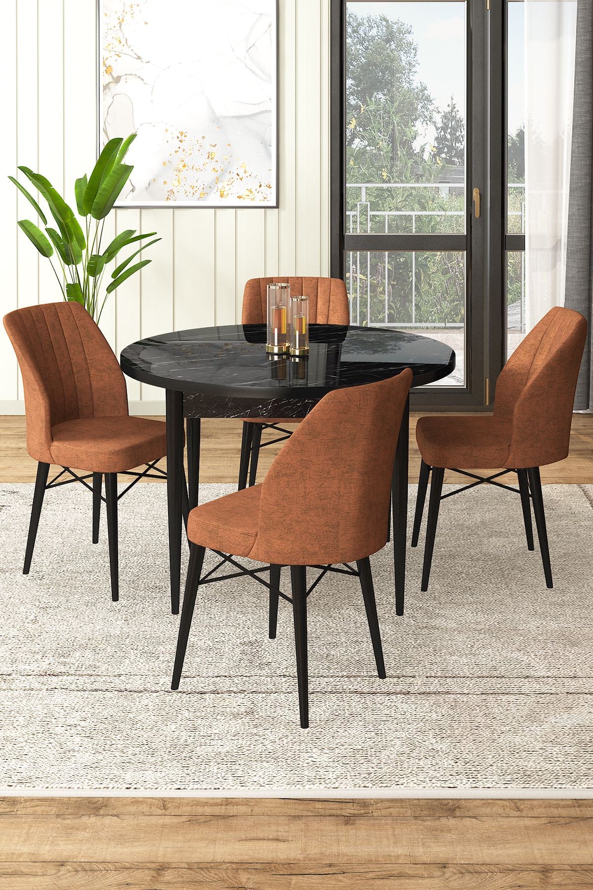 Conjunto de mesa de jantar e cadeiras (5 peças)-Rox-Mármore Preto
Azulejo Vermelho