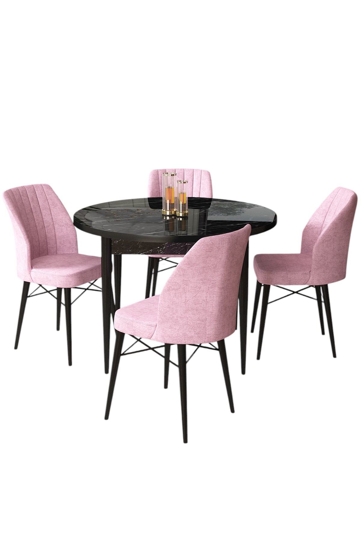Conjunto de mesa de jantar e cadeiras (5 peças)-Rox-Mármore Preto
Rosa