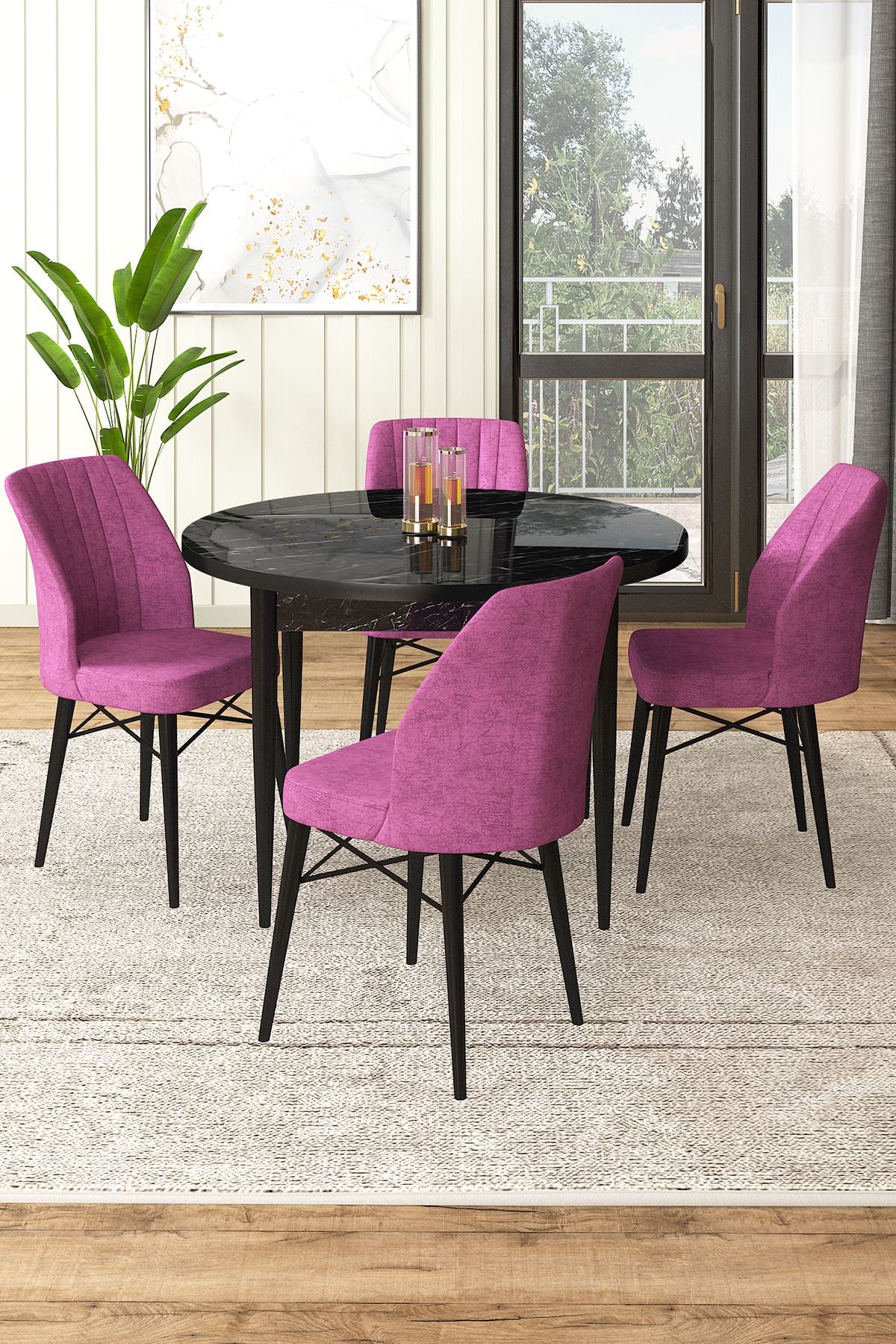 Conjunto de mesa de jantar e cadeiras (5 peças)-Rox-Mármore Preto
Roxo