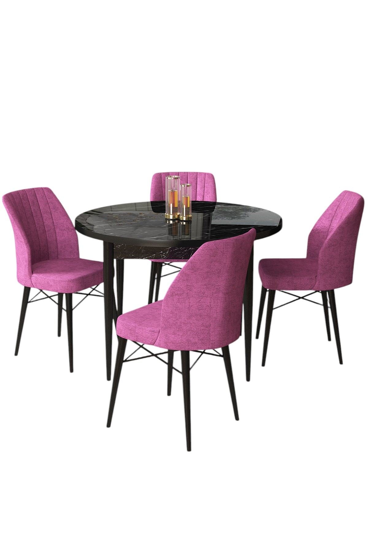 Conjunto de mesa de jantar e cadeiras (5 peças)-Rox-Mármore Preto
Roxo