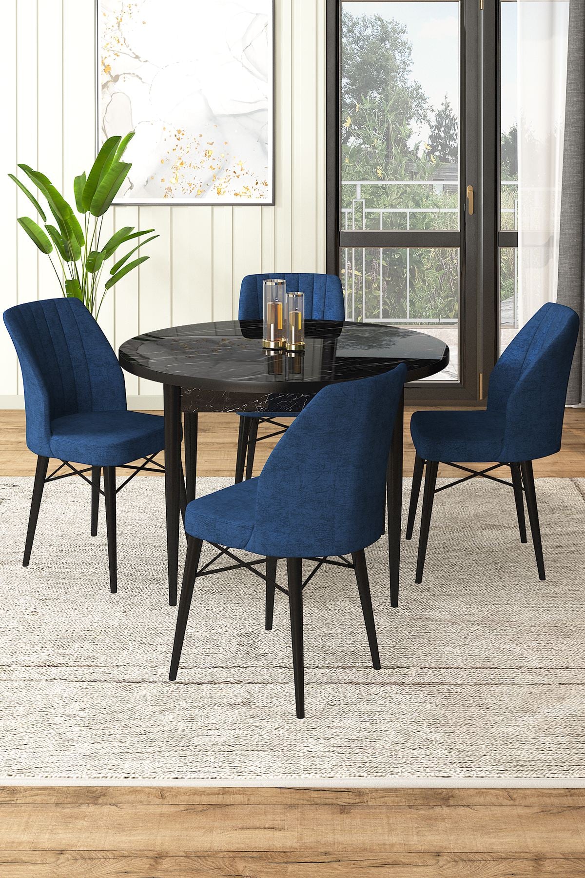 Conjunto de mesa de jantar e cadeiras (5 peças)-Rox-Mármore Preto
Azul Marinho