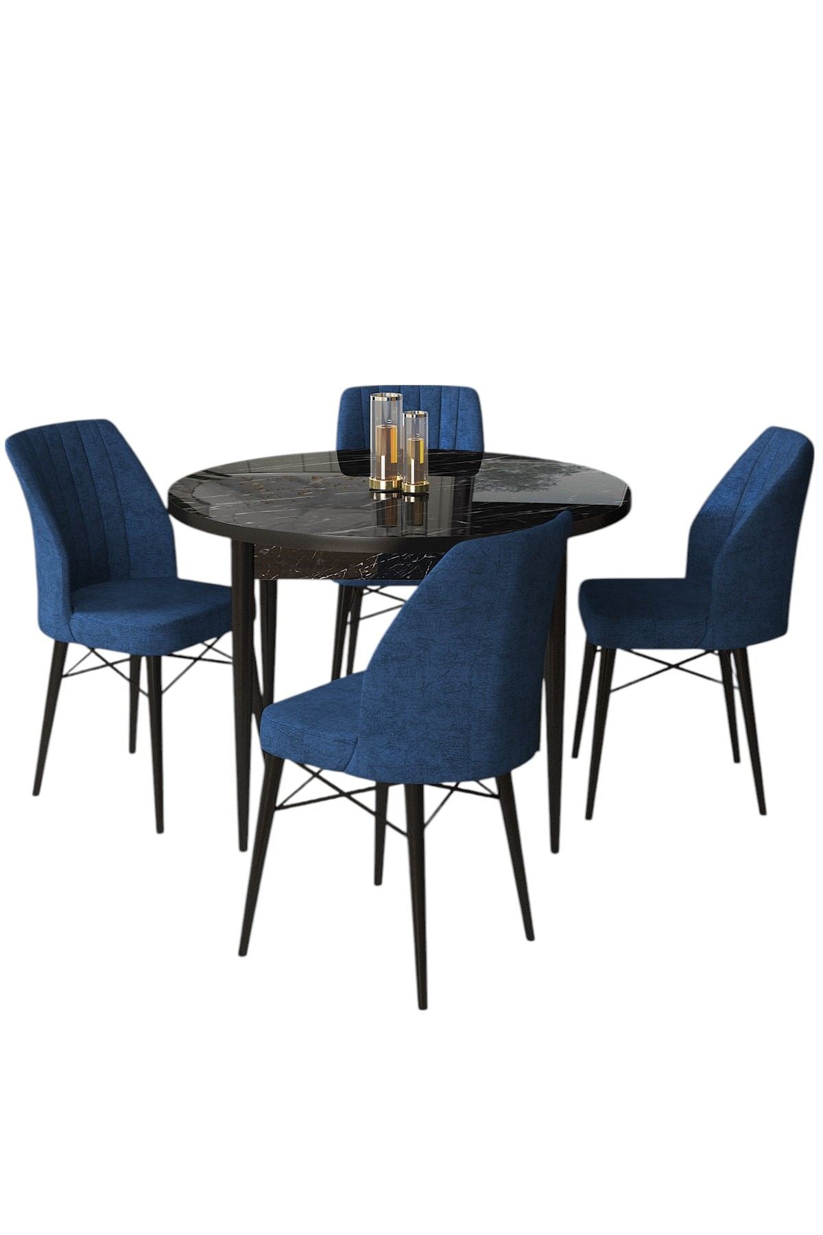 Conjunto de mesa de jantar e cadeiras (5 peças)-Rox-Mármore Preto
Azul Marinho