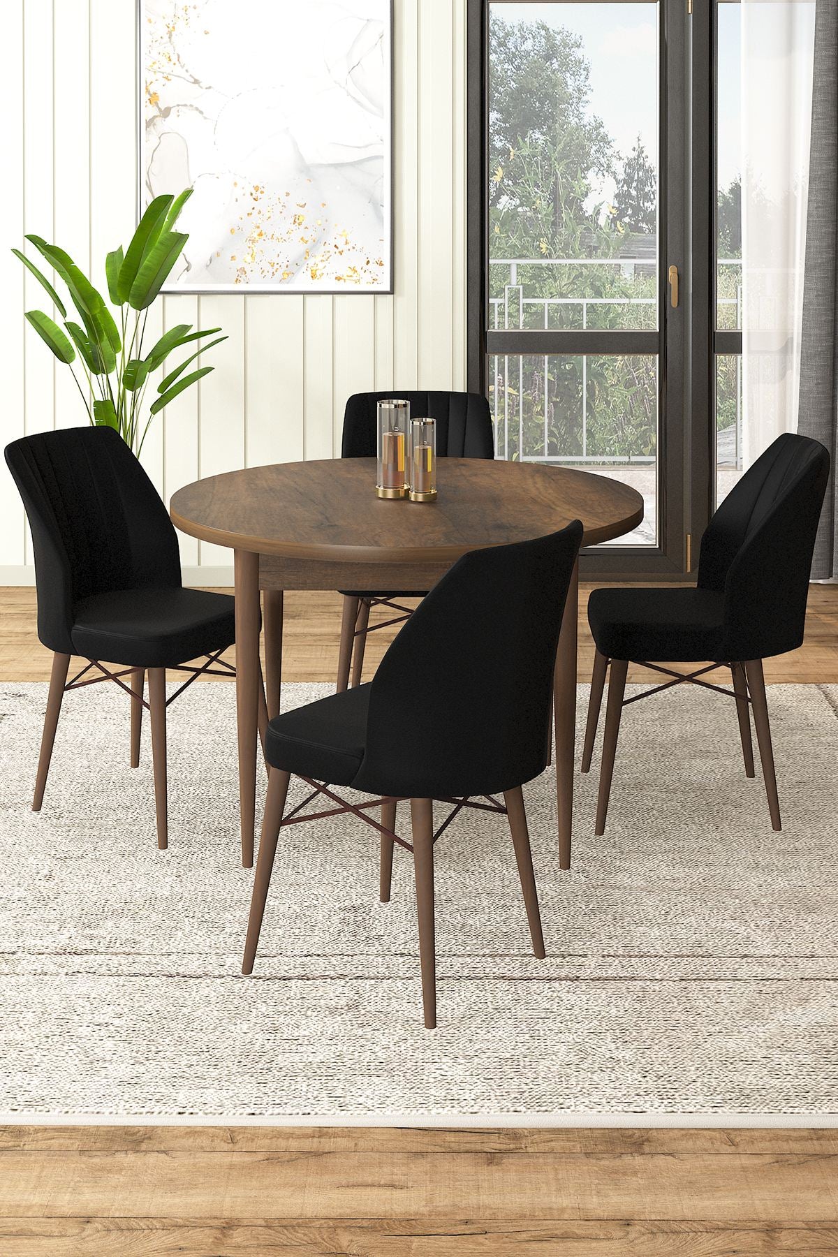 Conjunto de mesa de jantar e cadeiras (5 peças)-Rox-Barroco
Preto