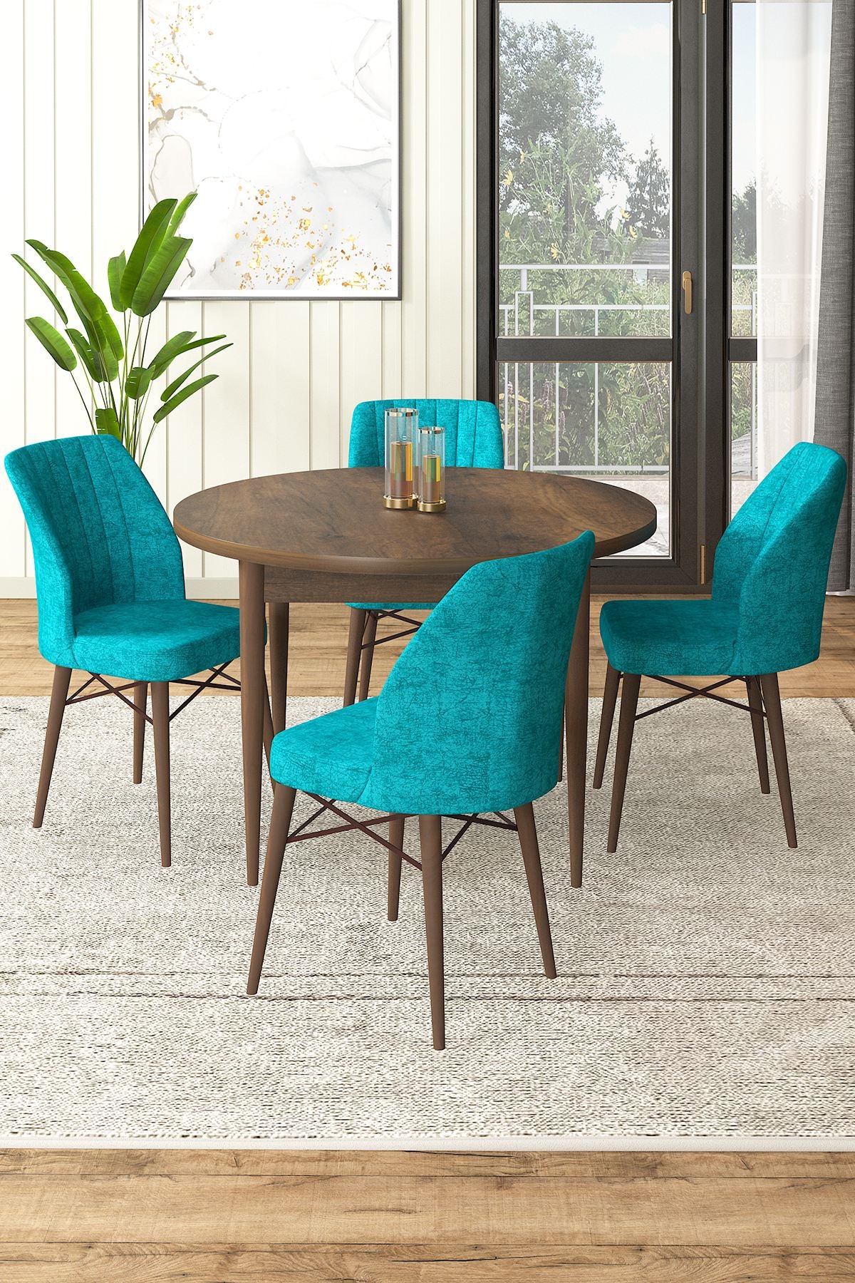 Conjunto de mesa de jantar e cadeiras (5 peças)-Rox-Barroco
Turquesa