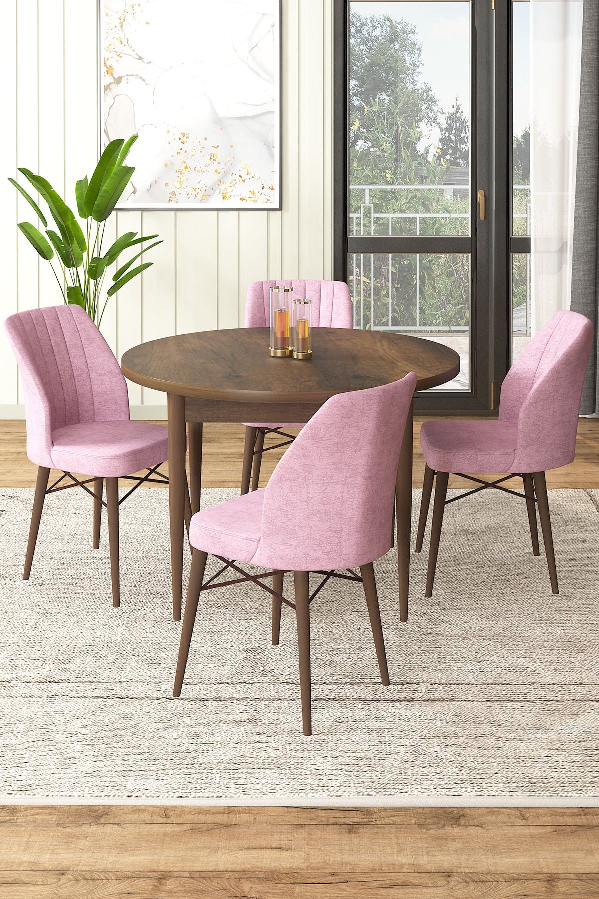 Conjunto de mesa de jantar e cadeiras (5 peças)-Rox-Barroco
Rosa