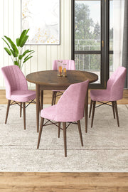 Conjunto de mesa de jantar e cadeiras – 90 cm x 75 cm x 90 cm – Barroco e Rosa – Aglomerado revestido de melamina, Metal, Tecido Jerry