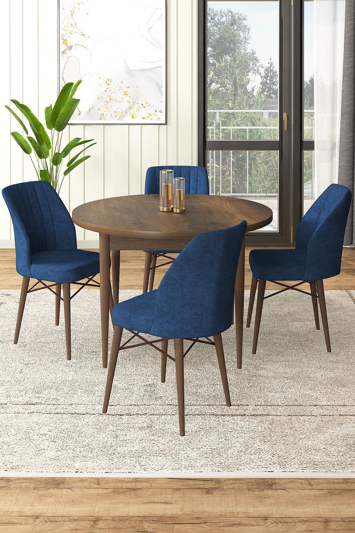 Conjunto de mesa de jantar e cadeiras (5 peças)-Rox-Barroco
Azul-marinho
