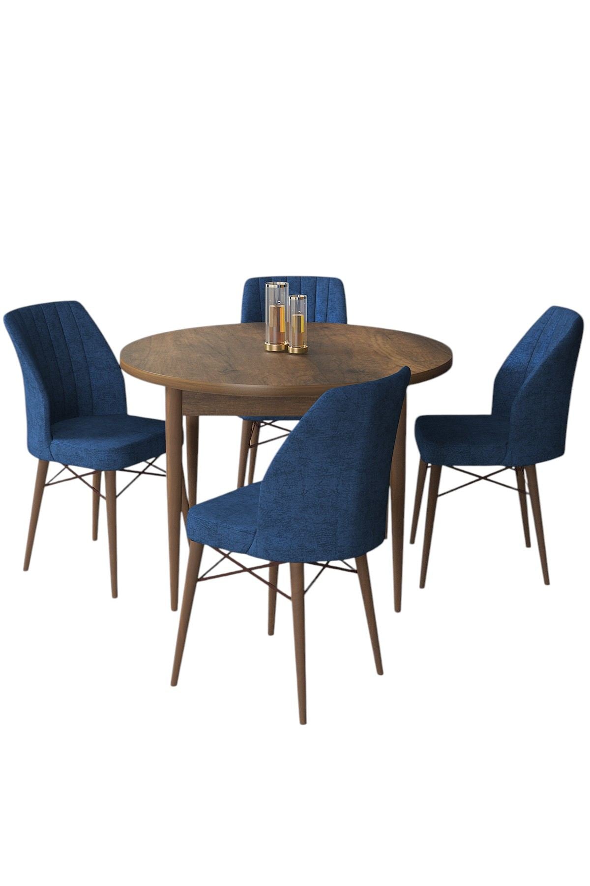 Conjunto de mesa de jantar e cadeiras (5 peças)-Rox-Barroco
Azul-marinho