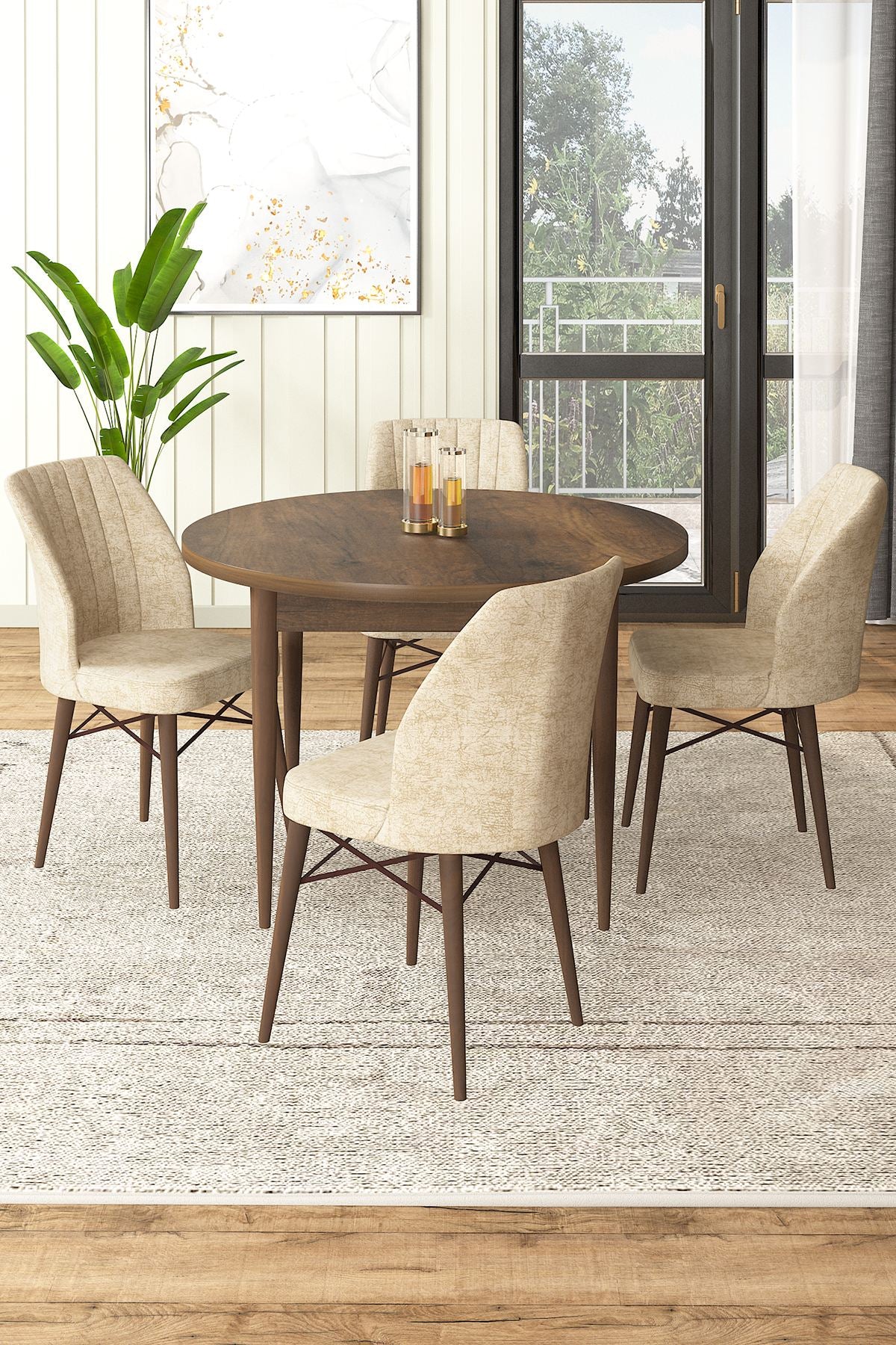 Conjunto de mesa de jantar e cadeiras (5 peças)-Rox-Barroco
Creme