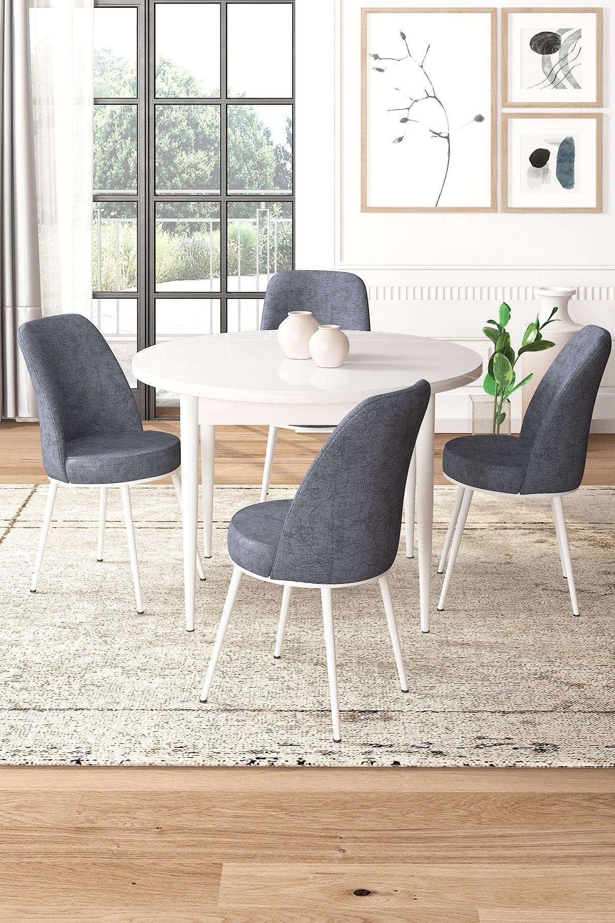 Conjunto de mesa de jantar e cadeiras (5 peças)-Tor-Fumaça Branca