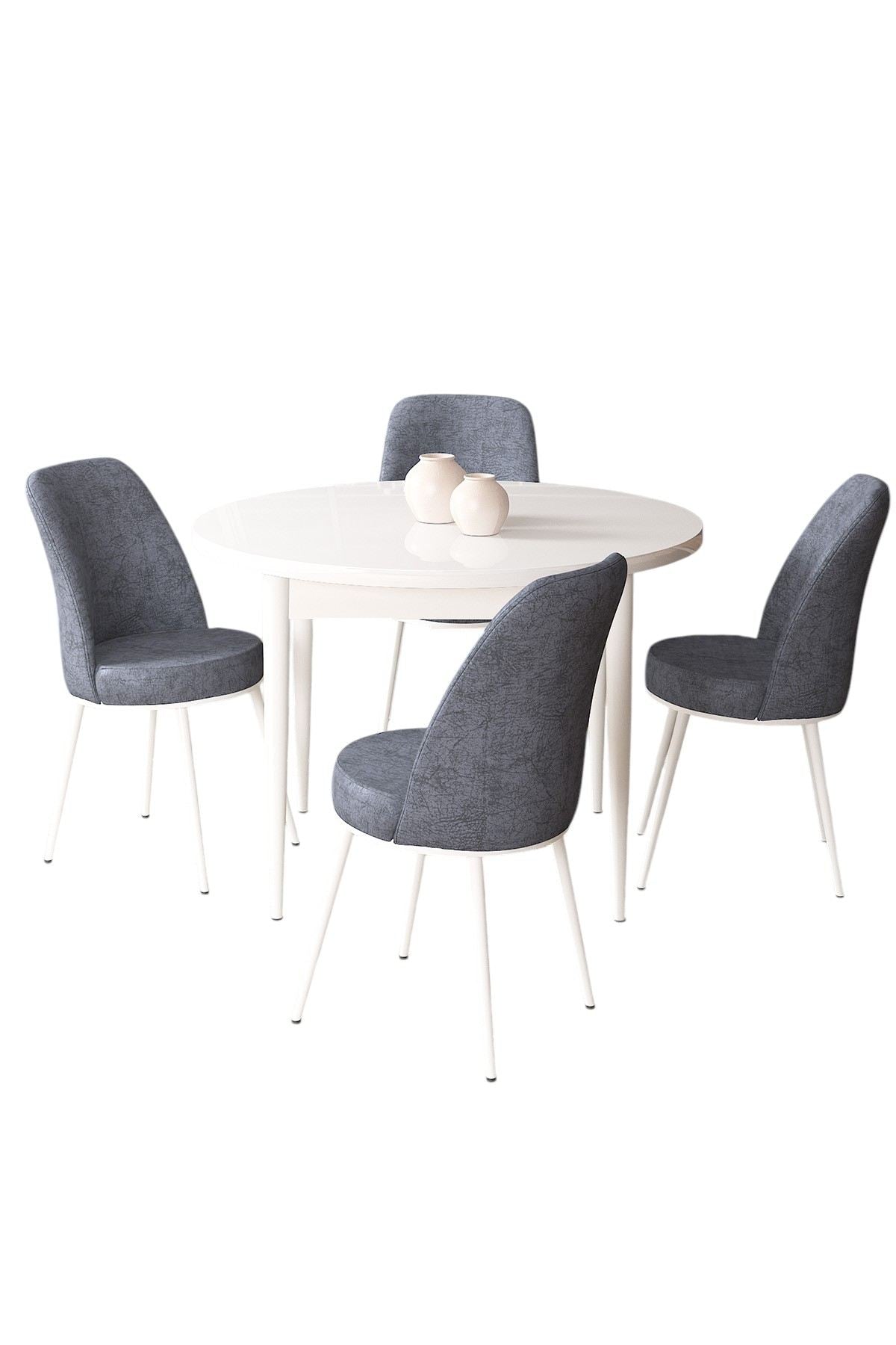 Conjunto de mesa de jantar e cadeiras (5 peças)-Tor-Fumaça Branca